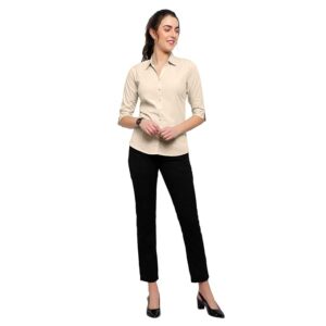 blue roninwomen 3/4 sleeve stylish western official formal shirts for women regular fit shirts for women (beige)