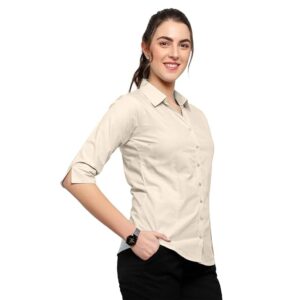 blue roninwomen 3/4 sleeve stylish western official formal shirts for women regular fit shirts for women (beige)