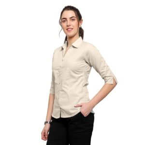 blue roninwomen 3/4 sleeve stylish western official formal shirts for women regular fit shirts for women (beige)